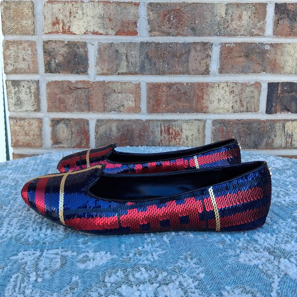 🍒 Coach "Deborah" Leather Sequin Embellished Plaid Ballet Flats Sz. 6 - Picture 7 of 11